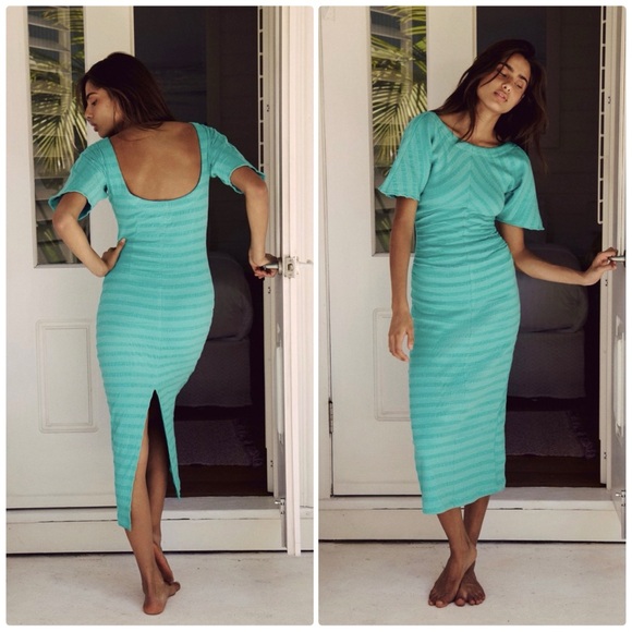 NWT Free People Cozy Core Ribbed Midi Dress in Turquoise - Picture 2 of 6